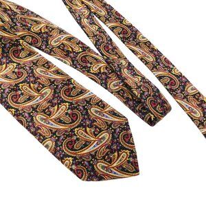 Vintage Mens Luca Franzini Silk Black Red & Gold Paisley Tie Made in Italy